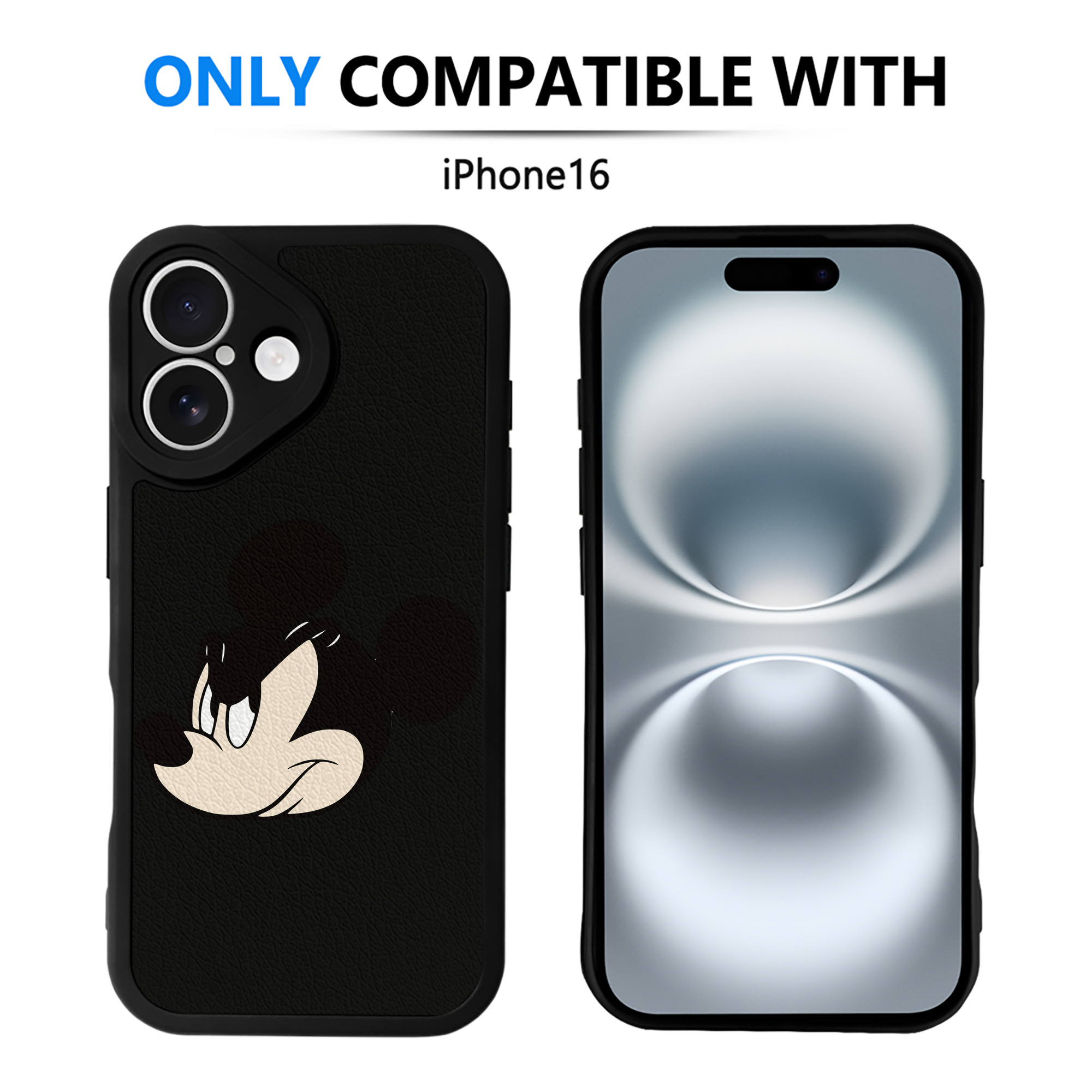 （画像用） ミッキーマウス Mickey Mouse 【iPhone 16シリーズ対応】シリコンスマホケース（レザー調） 材質：シリコン